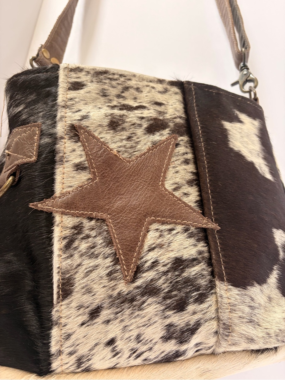 Myra Bag Brown & Cream Hair-On Hide Crossbody Bag - Picture 8 of 12